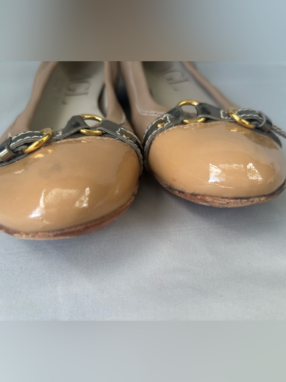 Agl Nude Tan Leather Ballet Flats with Gold Buckle - Picture 5 of 8